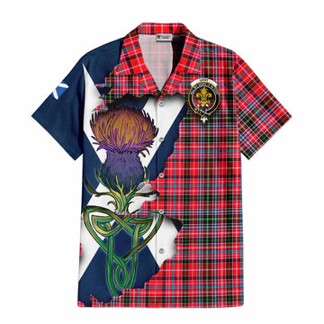 Tartan Vibes Clothing Udny Tartan Family Crest Short Sleeve Button Shirt Scottish Thistle Celtic Inspired