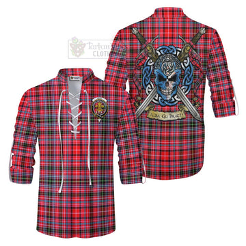 Tartan Vibes Clothing Udny Tartan Ghillie Kilt Shirt with Family Crest Celtic Skull Style