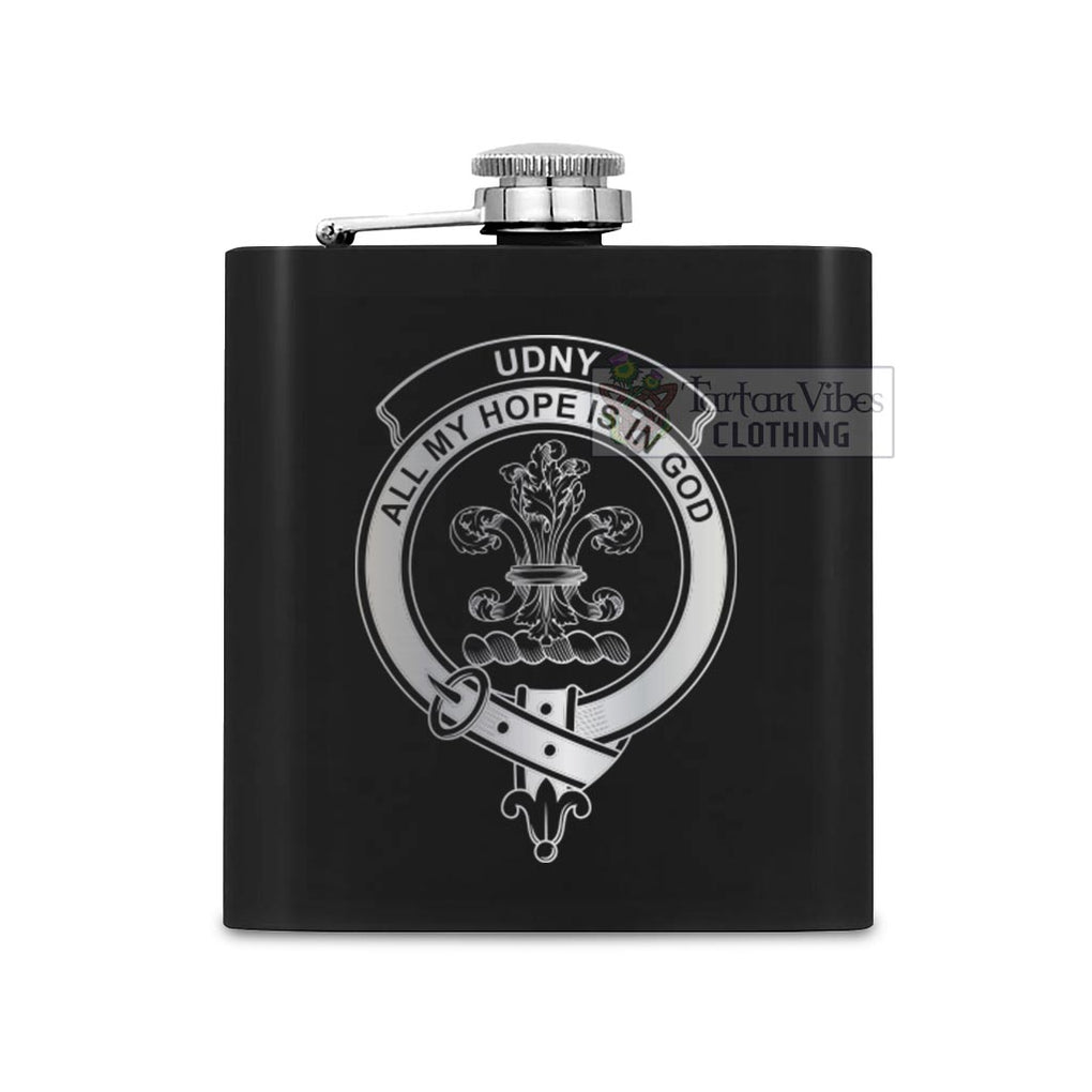 Tartan Vibes Clothing Udny Crest Hip Flask Set 7oz Black Stainless Steel with A Gift Box