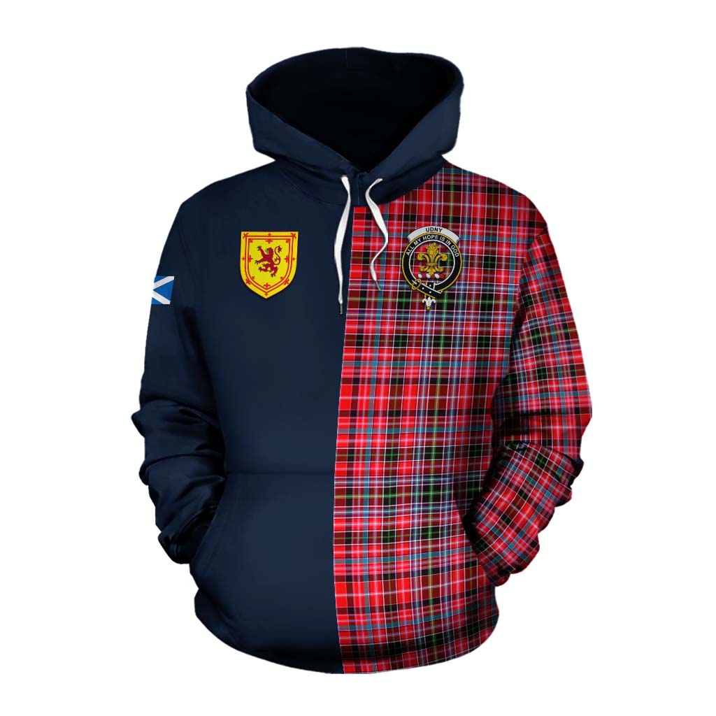 Tartan Vibes Clothing Udny Tartan Cotton Hoodie Alba with Scottish Lion Royal Arm Half Style