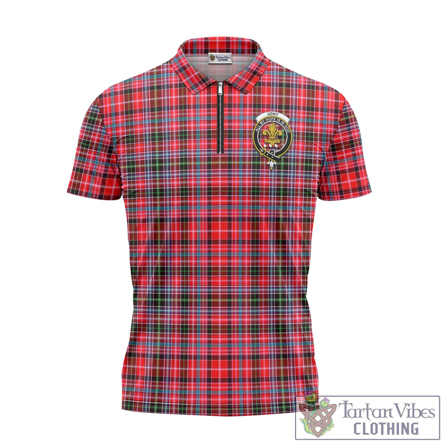 Tartan Vibes Clothing Udny Tartan Zipper Polo Shirt with Family Crest