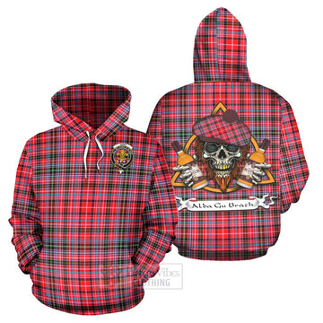 Tartan Vibes Clothing Udny Tartan Hoodie with Family Crest and Bearded Skull Holding Bottles of Whiskey
