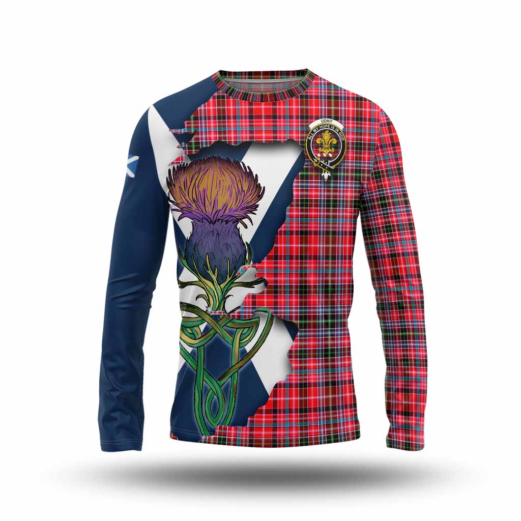 Tartan Vibes Clothing Udny Tartan Family Crest Long Sleeve T-Shirt Scottish Thistle Celtic Inspired