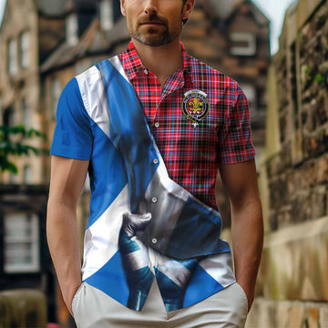 Tartan Vibes Clothing Udny Tartan Short Sleeve Button Shirt with Family Crest Scotland Patriotic Style