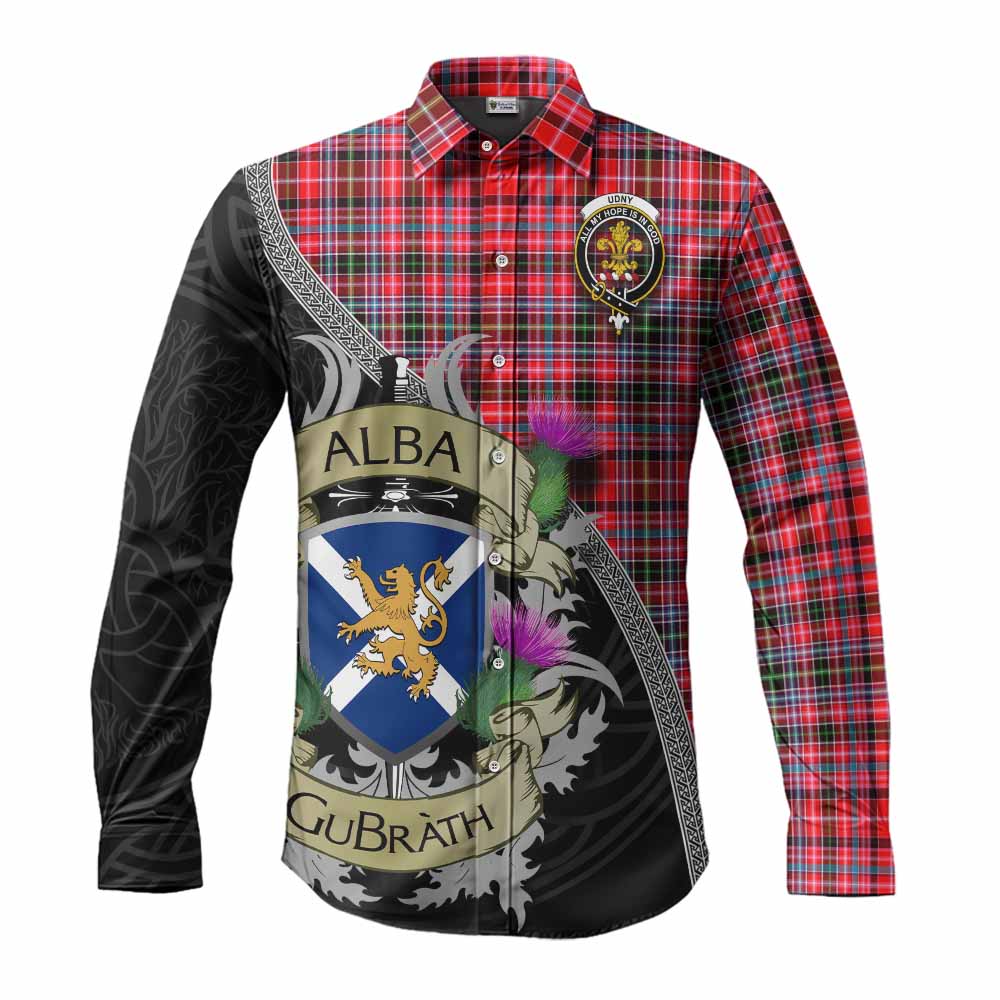 Tartan Vibes Clothing Udny Tartan Family Crest Long Sleeve Button Shirt Lion Rampant Royal Thistle Shield Celtic Inspired