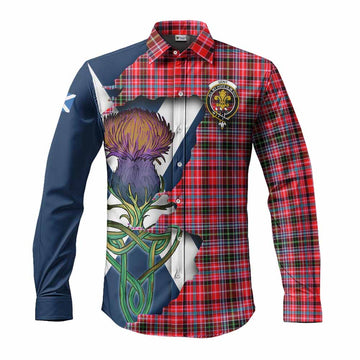 Tartan Vibes Clothing Udny Tartan Family Crest Long Sleeve Button Shirt Scottish Thistle Celtic Inspired