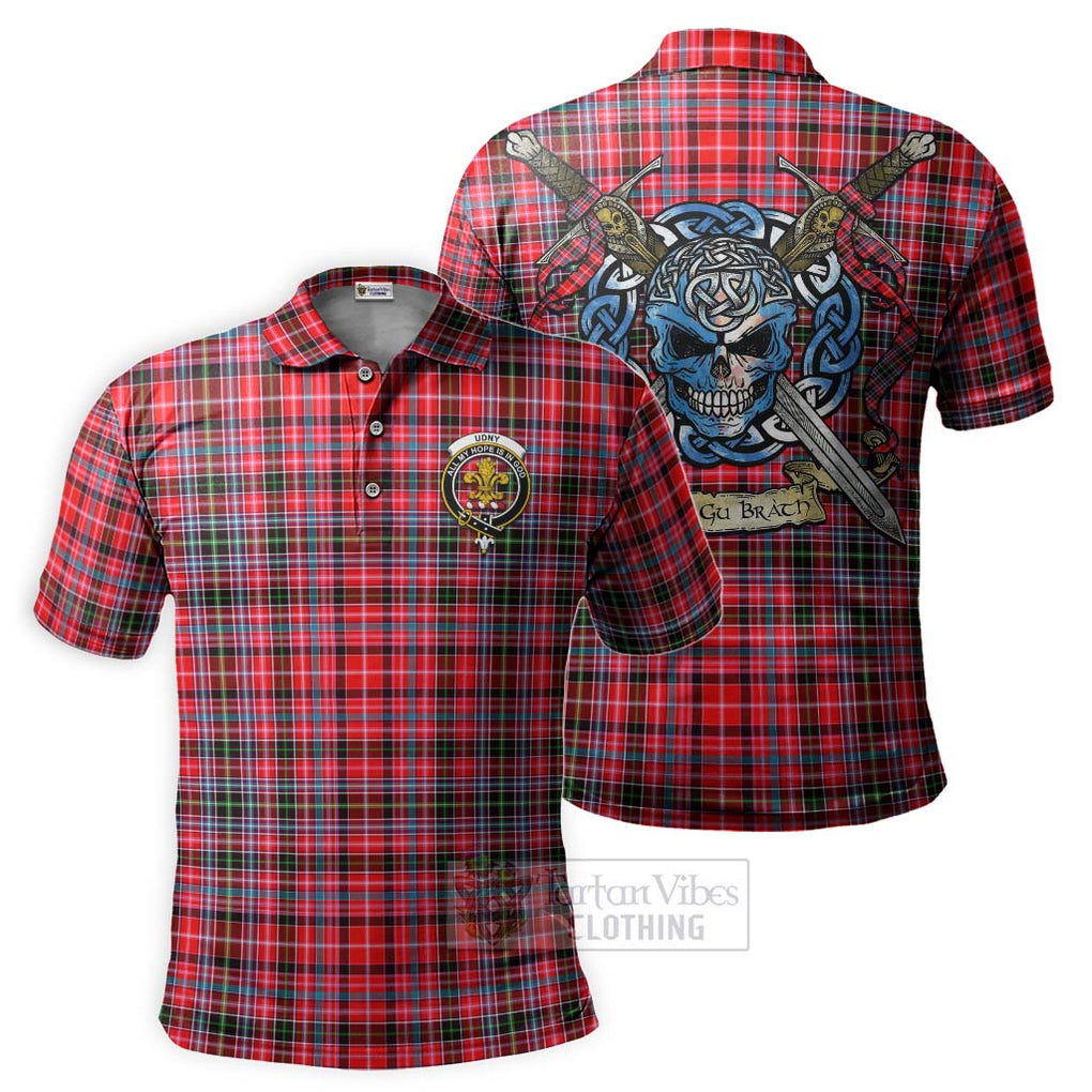 Tartan Vibes Clothing Udny Tartan Polo Shirt with Family Crest Celtic Skull Style