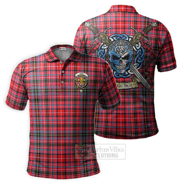 Tartan Vibes Clothing Udny Tartan Polo Shirt with Family Crest Celtic Skull Style