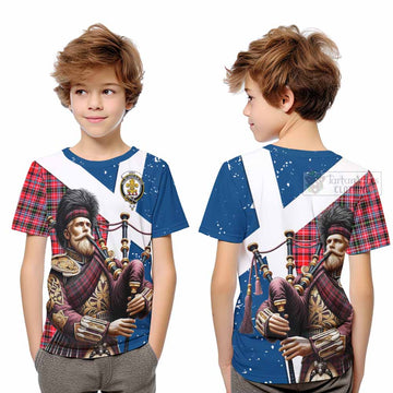 Tartan Vibes Clothing Udny Tartan Kid T-Shirt with Family Crest Scottish Bagpiper Vibes