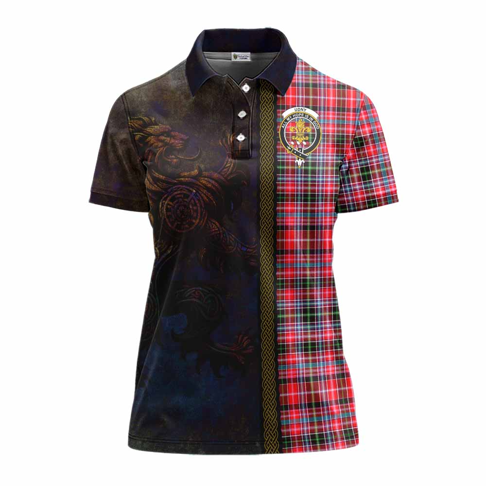 Tartan Vibes Clothing Udny Tartan Family Crest Women's Polo Shirt Alba Gu Brath Be Brave Lion Ancient Style