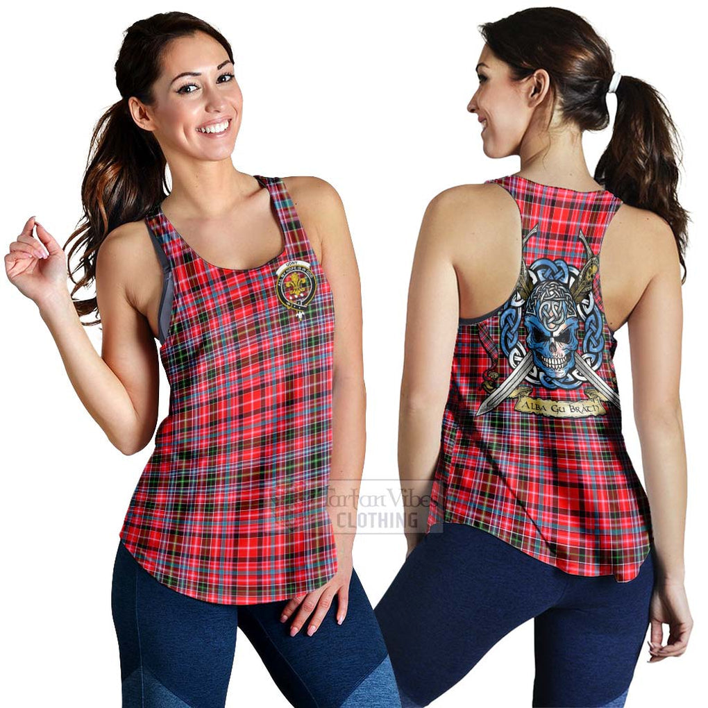 Tartan Vibes Clothing Udny Tartan Women's Racerback Tanks with Family Crest Celtic Skull Style