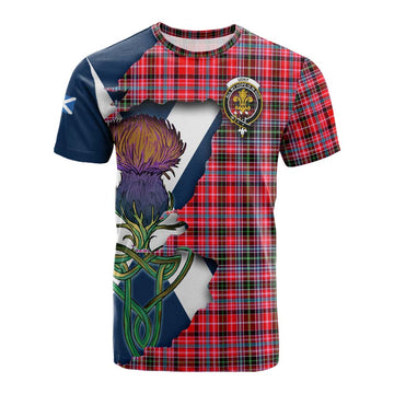 Tartan Vibes Clothing Udny Tartan Family Crest Cotton T-shirt Scottish Thistle Celtic Inspired