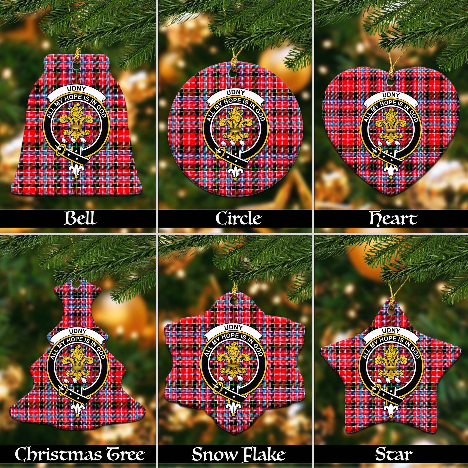 Udny Tartan Christmas Ornaments with Family Crest - Tartanvibesclothing