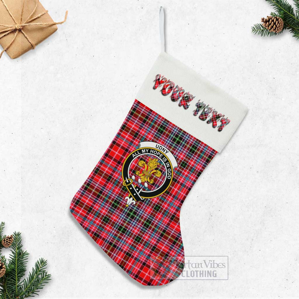 Tartan Vibes Clothing Udny Tartan Family Crest Christmas Stocking with Personalized Text