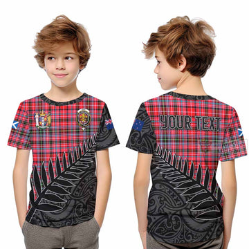 Tartan Vibes Clothing Udny Crest Tartan Kid T-Shirt with New Zealand Silver Fern Half Style