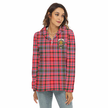Udny Tartan Women's Borg Fleece Hoodie with Half Zip with Family Crest