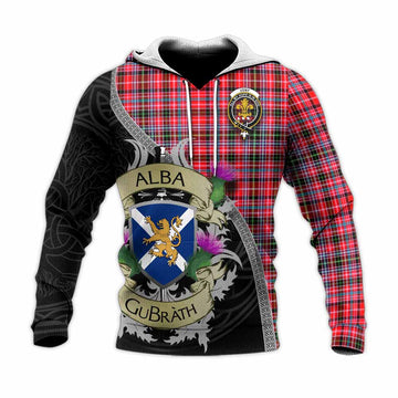 Tartan Vibes Clothing Udny Tartan Family Crest Knitted Hoodie Lion Rampant Royal Thistle Shield Celtic Inspired