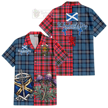 Tartan Vibes Clothing Udny Tartan Short Sleeve Button Shirt Happy St. Andrew's Day Half Tartan Style