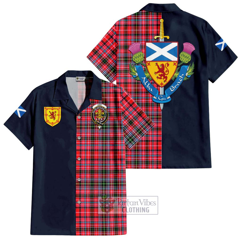 Tartan Vibes Clothing Udny Tartan Short Sleeve Button Shirt with Scottish Lion Royal Arm Half Style