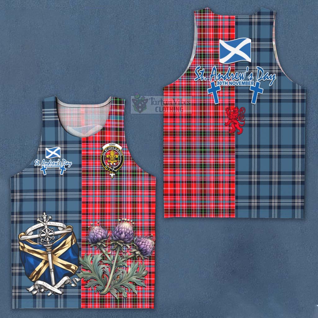 Tartan Vibes Clothing Udny Tartan Men's Tank Top Happy St. Andrew's Day Half Tartan Style