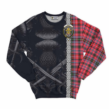 Tartan Vibes Clothing Udny Tartan Sweatshirt with Family Crest Cross Sword Thistle Celtic Vibes