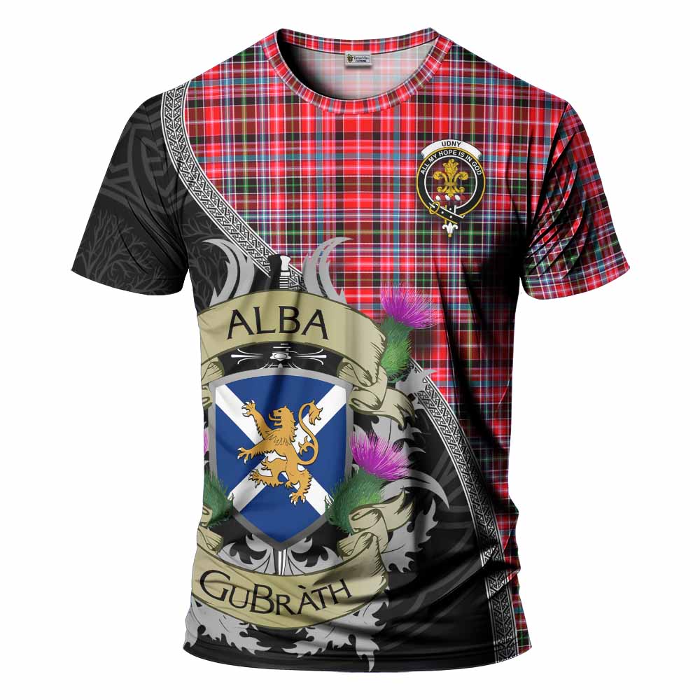 Tartan Vibes Clothing Udny Tartan Family Crest T-Shirt Lion Rampant Royal Thistle Shield Celtic Inspired
