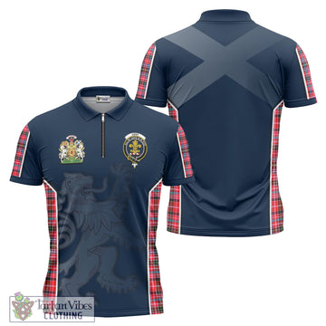 Udny Tartan Zipper Polo Shirt with Family Crest and Lion Rampant Vibes Sport Style