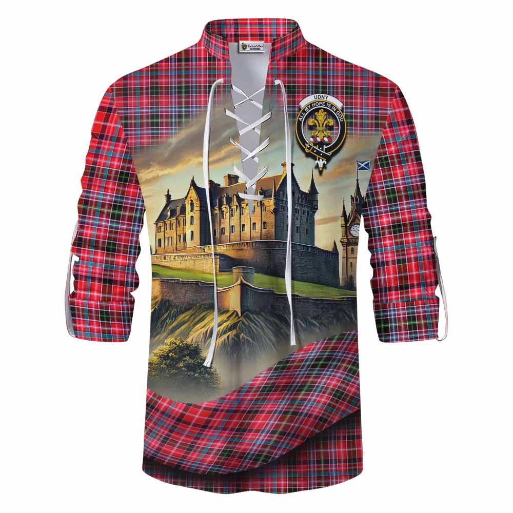 Tartan Vibes Clothing Udny Tartan Family Crest Ghillie Kilt Shirt with Scottish Ancient Castle Style