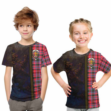 Tartan Vibes Clothing Udny Tartan Family Crest Kid T-Shirt Alba Gu Brath Be Brave Lion Ancient Style