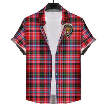 Udny Tartan Short Sleeve Button Down Shirt with Family Crest
