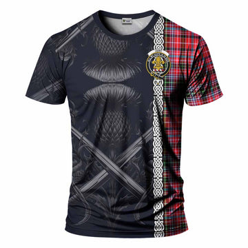 Tartan Vibes Clothing Udny Tartan T-Shirt with Family Crest Cross Sword Thistle Celtic Vibes