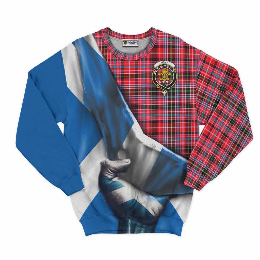 Tartan Vibes Clothing Udny Tartan Sweatshirt with Family Crest Scotland Patriotic Style