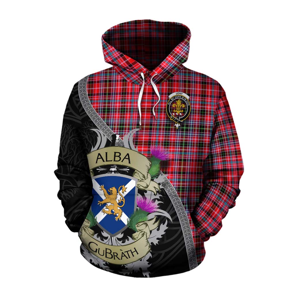 Tartan Vibes Clothing Udny Tartan Family Crest Cotton Hoodie Lion Rampant Royal Thistle Shield Celtic Inspired