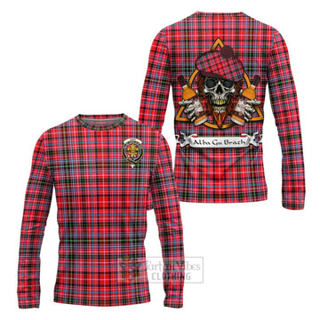 Tartan Vibes Clothing Udny Tartan Long Sleeve T-Shirt with Family Crest and Bearded Skull Holding Bottles of Whiskey