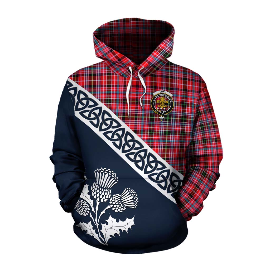 Tartan Vibes Clothing Udny Tartan Cotton Hoodie Featuring Thistle and Scotland Map