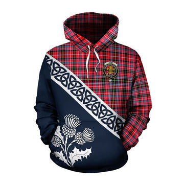 Tartan Vibes Clothing Udny Tartan Cotton Hoodie Featuring Thistle and Scotland Map