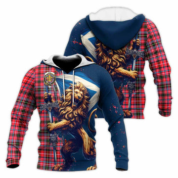 Tartan Vibes Clothing Udny Tartan Family Crest Knitted Hoodie with Scottish Majestic Lion