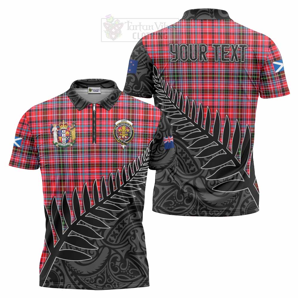 Tartan Vibes Clothing Udny Crest Tartan Zipper Polo Shirt with New Zealand Silver Fern Half Style