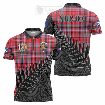Tartan Vibes Clothing Udny Crest Tartan Zipper Polo Shirt with New Zealand Silver Fern Half Style