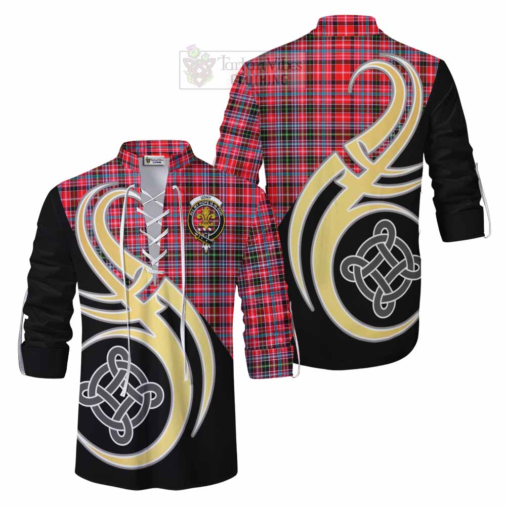 Tartan Vibes Clothing Udny Tartan Ghillie Kilt Shirt with Family Crest and Celtic Symbol Style