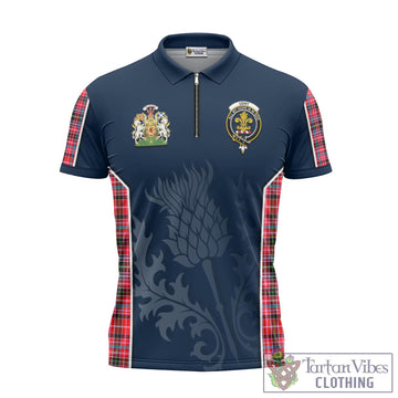 Udny Tartan Zipper Polo Shirt with Family Crest and Scottish Thistle Vibes Sport Style