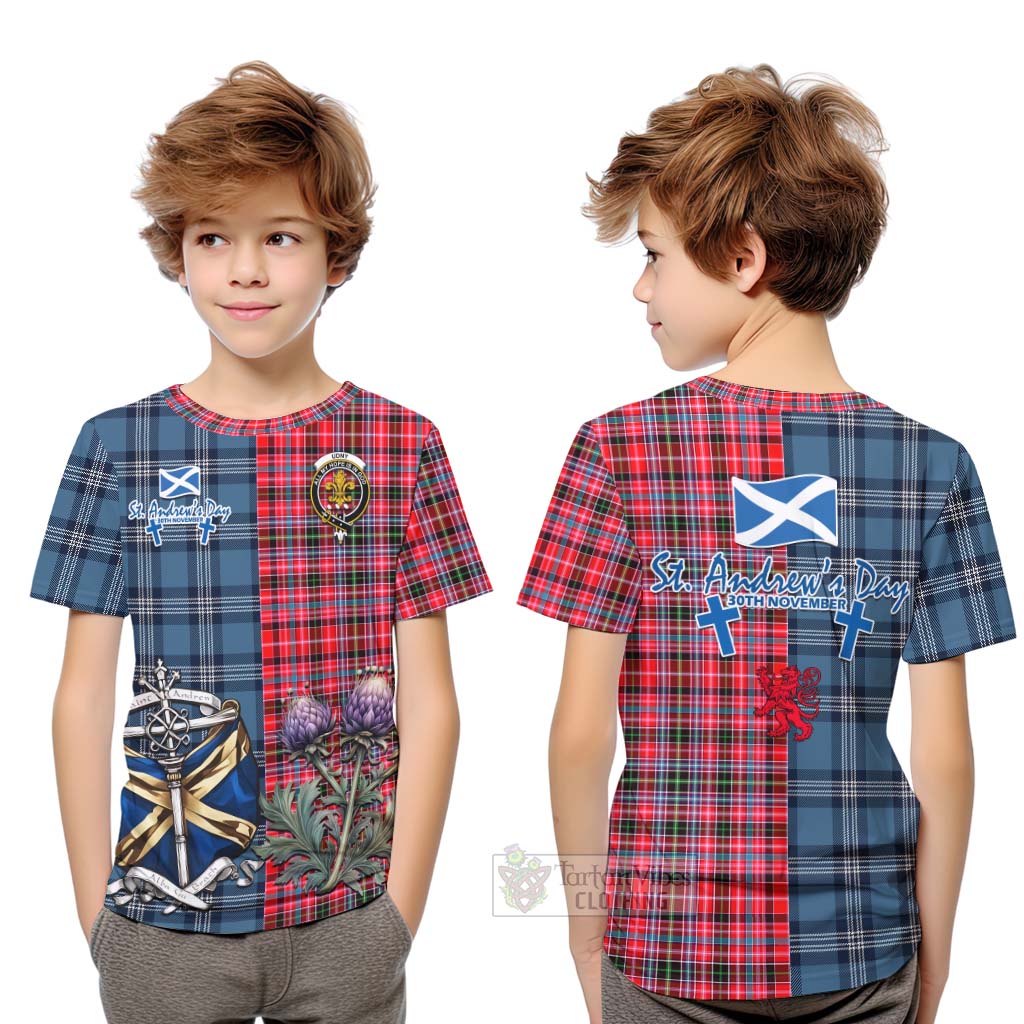 Tartan Vibes Clothing Udny Tartan Kid T-Shirt Happy St. Andrew's Day Half Tartan Style