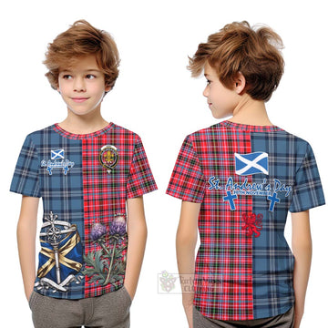 Tartan Vibes Clothing Udny Tartan Kid T-Shirt Happy St. Andrew's Day Half Tartan Style