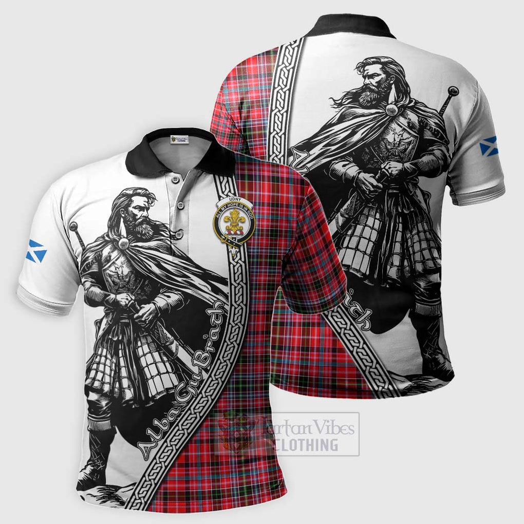 Tartan Vibes Clothing Udny Tartan Clan Crest Polo Shirt with Highlander Warrior Celtic Style