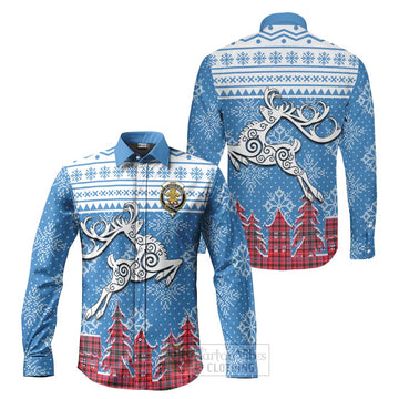 Tartan Vibes Clothing Udny Clan Christmas Long Sleeve Button Shirt Celtic Reindeer Style