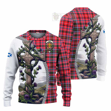 Tartan Vibes Clothing Udny Tartan Knitted Sweater with Family Crest and St. Andrew's Cross Accented by Thistle Vines