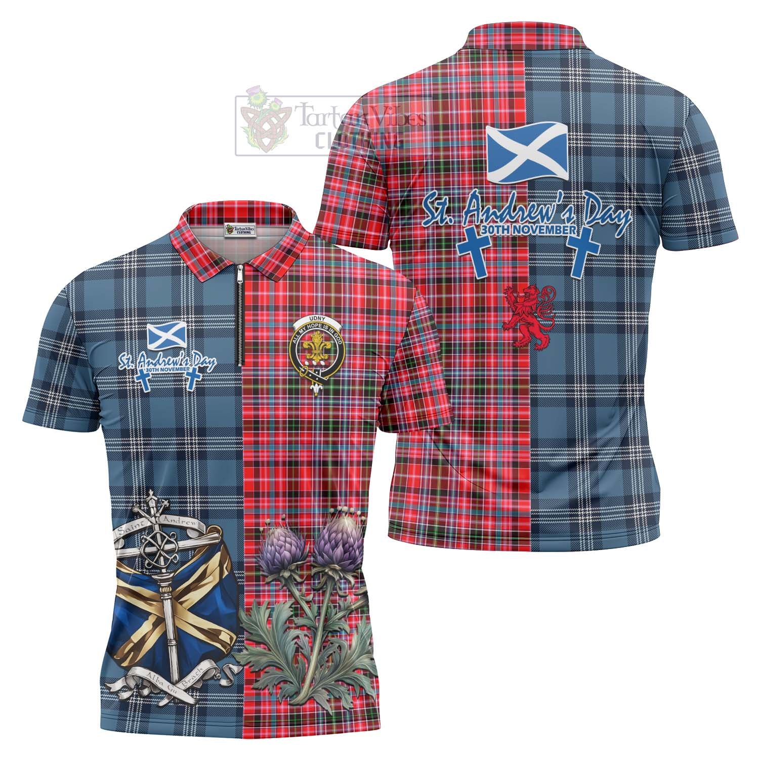 Tartan Vibes Clothing Udny Tartan Zipper Polo Shirt Happy St. Andrew's Day Half Tartan Style