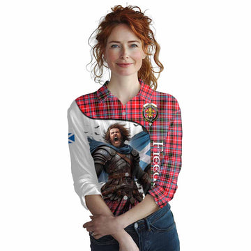 Tartan Vibes Clothing Udny Crest Tartan Women's Casual Shirt Inspired by the Freedom of Scottish Warrior