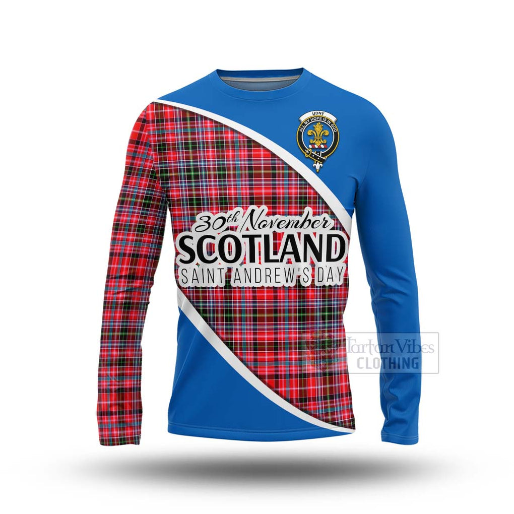 Tartan Vibes Clothing Udny Family Crest Tartan Long Sleeve T-Shirt Celebrate Saint Andrew's Day in Style