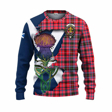 Tartan Vibes Clothing Udny Tartan Family Crest Knitted Sweater Scottish Thistle Celtic Inspired